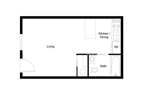 Floor plan for studio, 1 bath, 400 sqft